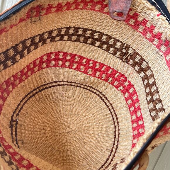 VTG Handwoven Sisal Tote Bag Leather Handles Boho Market Beach Purse - Picture 10 of 10